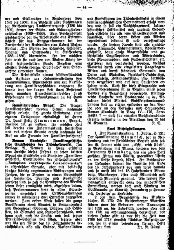 Familienforscher Prags - Roman Prochazka, Familiengeschichtliche Enzyklopädie der Tschechoslowakei