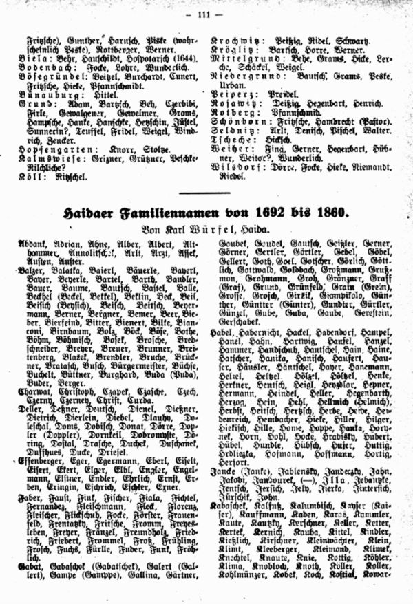 Haidaer Familiennamen von 1692 bis 1860