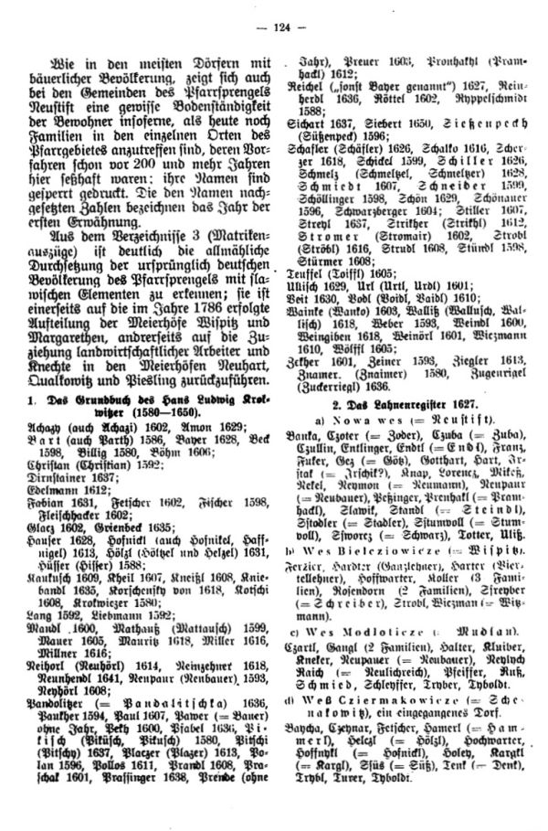 Familiennamen aus der Pfarrsprengel Neustift im Gerichtsbezirke Zlabings von 1580 bis 1880 - 2