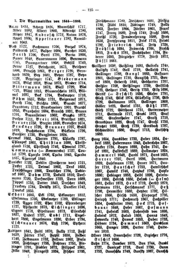Familiennamen aus der Pfarrsprengel Neustift im Gerichtsbezirke Zlabings von 1580 bis 1880 - 3