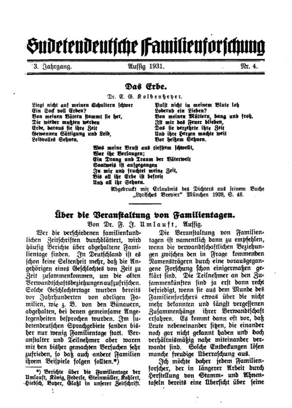 Das Erbe - Über die Veranstaltung von Familientagen