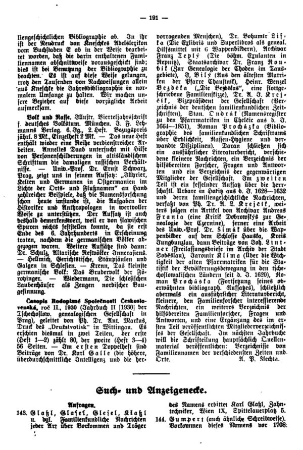 Such-  und Anzeigeecke