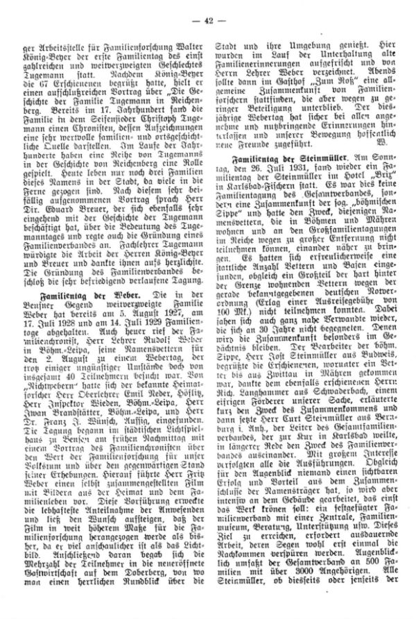 Verfilmung der Kirchenbücher - Familientag der Weber - Familientag der Steinmüller