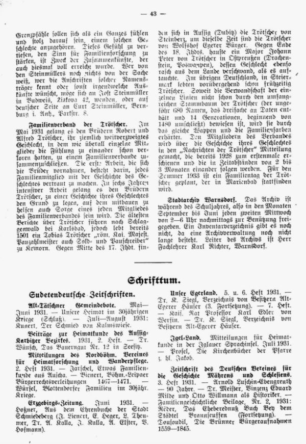 Zeitschriftenschau - Familienverband der Trötscher - Stadtarchiv Warnsdorf