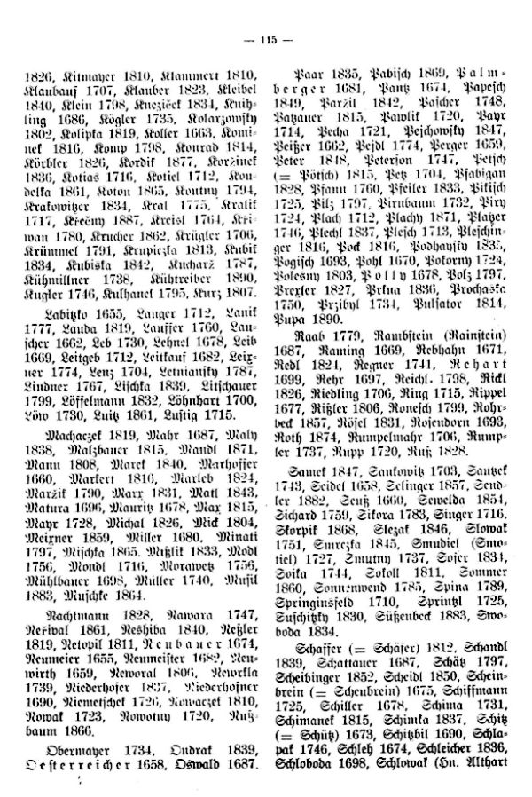 Familiennamen aus dem Pfarrsprengel Alt-Hart von 1641-1890 - 2