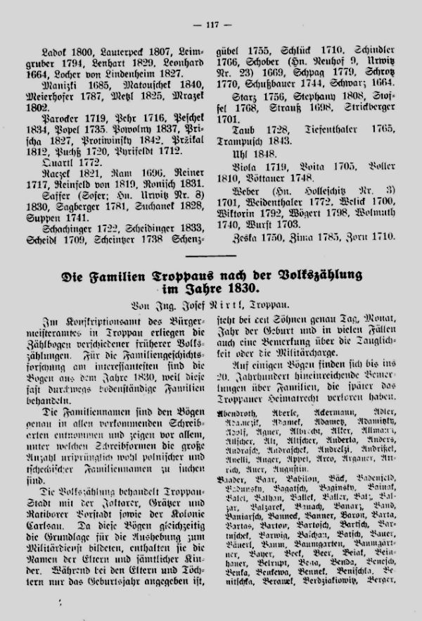 Die Familien Troppaus nach der Volkszählung im Jahre 1830 - 1