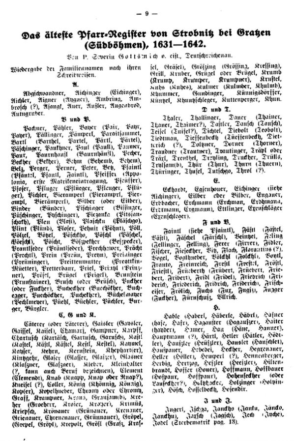Das älteste Pfarr-Register von Strobnitz bei Gratzen (Sudböhmen), 1631-1642