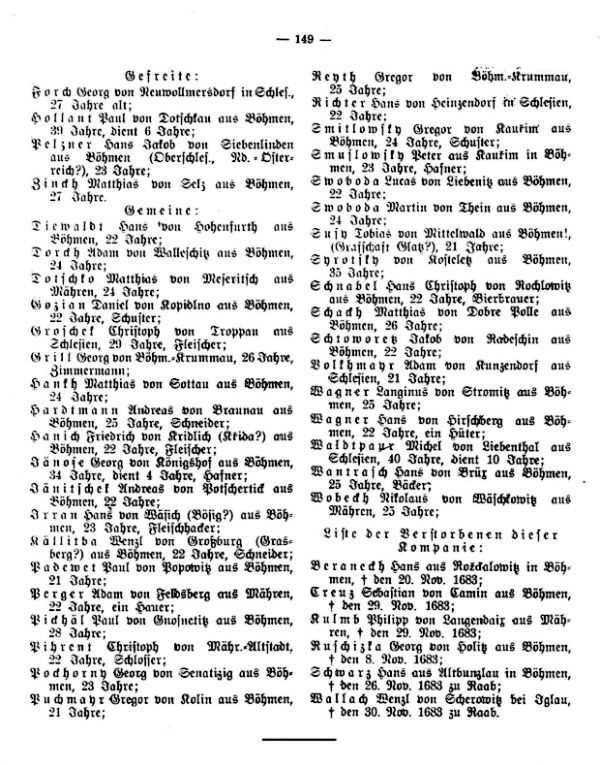 Soldaten aus den Sudetenländern beim Baron de Walischen Regiment zu Fuß, nach den Musterlisten dieses Regimentes aus dem Jahre 1683 - 4