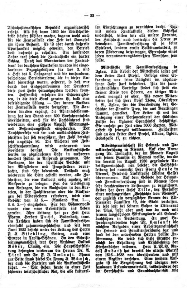 Mitteilungen - Aus der Tätigkeit der Zentralstelle