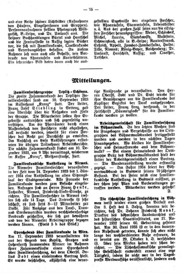 Mitteilungen - Die tschechische Familienforschung in Böhmen