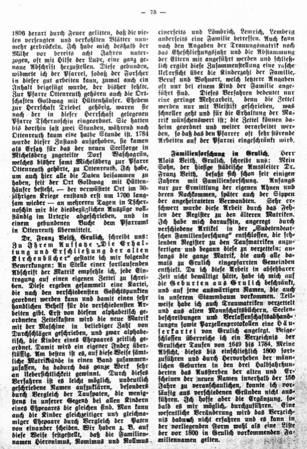 Dr. Franz Veith, Grulich