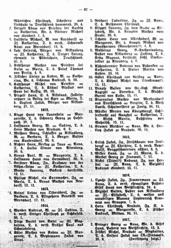 Fremde Ehen in Moldau (Bezirk Teplitz-Schönau) von 1608-1700 - 2