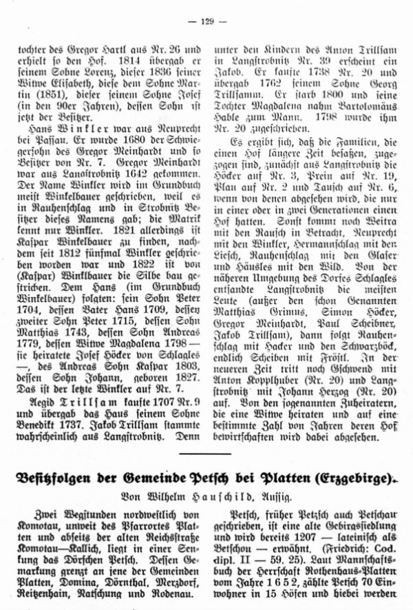 Besitzerfolgen der Gemeinde Petsch bei Platten (Erzgebirge) - 1