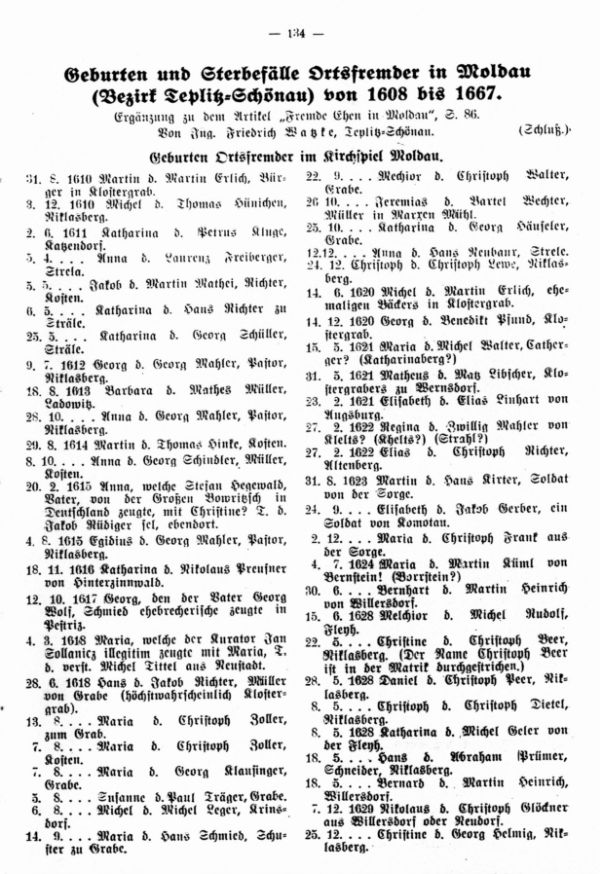 Geburten und Sterbefälle Ortsfremder in Moldau (Bezirk Teplitz-Schönau) von 1608-1667 - 1