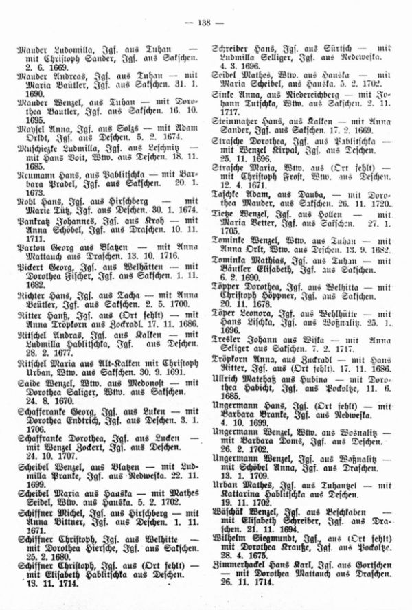 Fremde Brautleute aus der Traumatrik der Pfarre Töschen bei Dauba (1669-1720) - 3