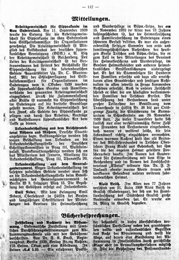 Alois Veith - Unkundenbeschaffung aus dem Protektorat Böhmen und Mähren - Unkundenbeschaffung aus dem Generalgouvernement Polen