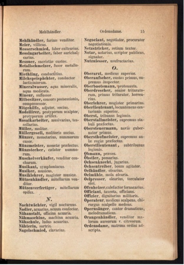 Teil 1 Deutsch - Latein / von 'Mehlhändler' bis 'Ordensdame'