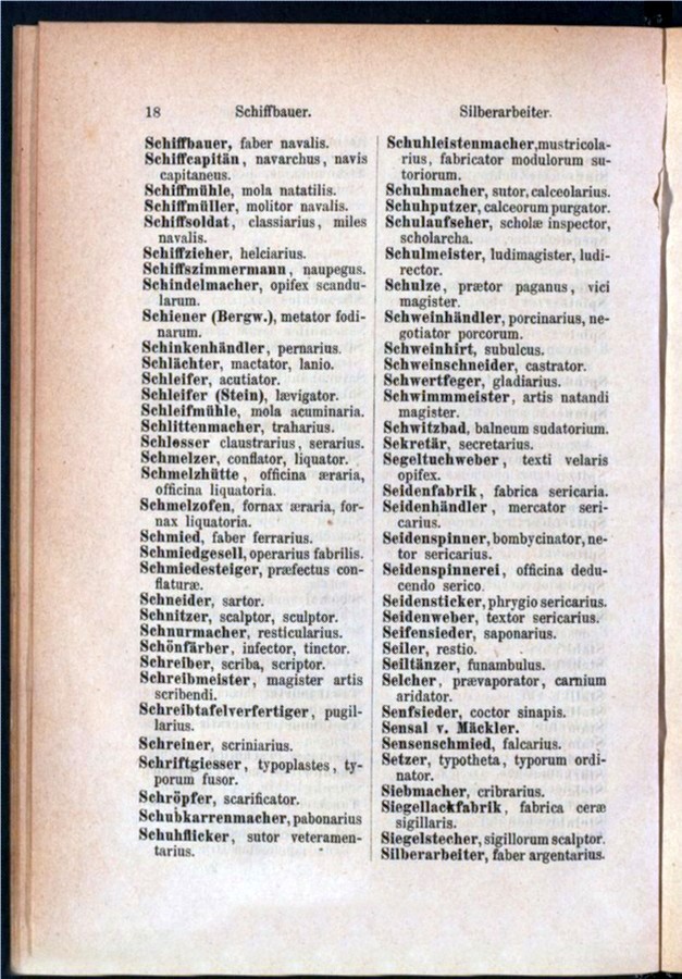 Teil 1 Deutsch - Latein / von 'Schiffbauer' bis 'Silberarbeiter'
