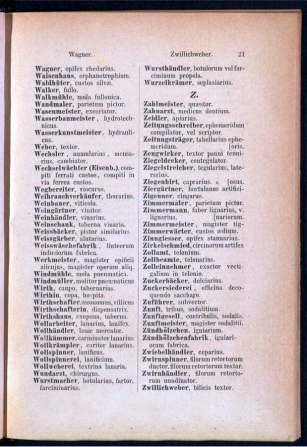Teil 1 Deutsch - Latein / von 'Wagner' bis 'Zwillichweber'