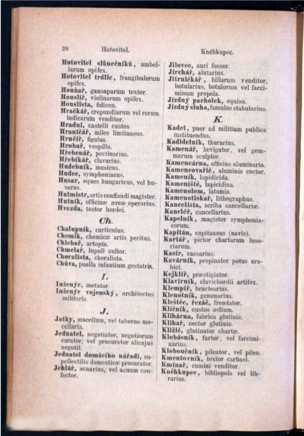Teil 2  Böhmisch - Latein / von 'Hotovitel' bis 'Knĕhkupec'