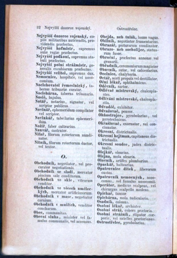 Teil 2  Böhmisch - Latein / von 'Nejvyšší dozorce vojenský ' bis 'Ostrostřelee'