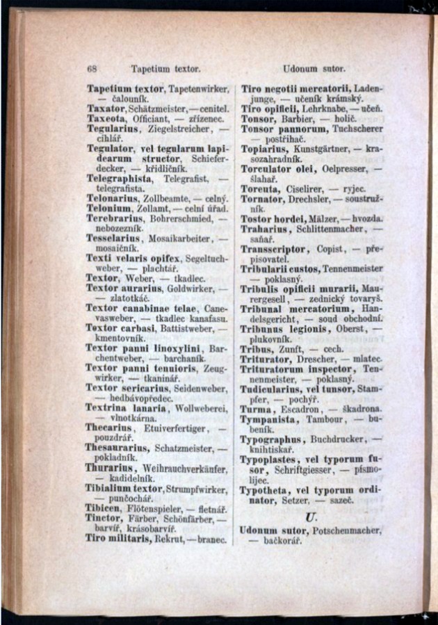 Teil 3  Latein - Deutsch - Böhmisch / von 'Tapetium textor' bis 'Udonum sutor'